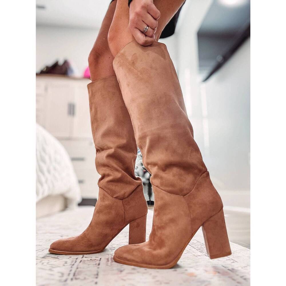 NEW MIIM women's fynn classic stacked heel knee-high boots in truffle